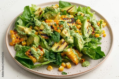 Creamy Avocado and Grilled Corn Salad with Zesty Green Goddess Dressing