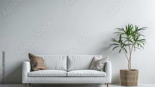 Minimalist interior design composition with minimal decor, neutral colors and copyspace for text.