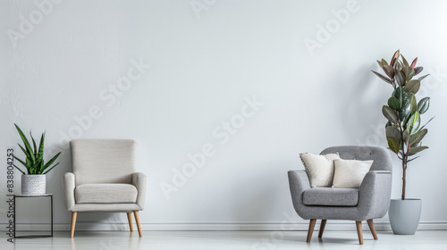 Minimalist interior design composition with minimal decor  neutral colors and copyspace for text.