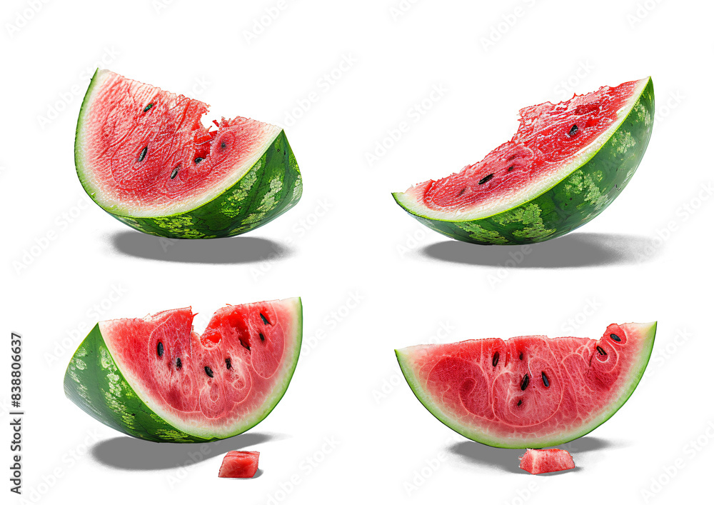 Fresh cut watermelon and slices isolated on transparent background Fresh cut watermelon and slices isolated on transparent background