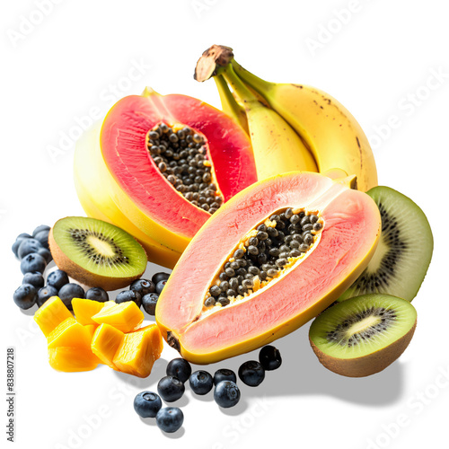 Tropical fruit assortment on transparent background photo