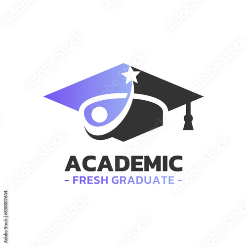 Graduate hat and star logo vector. Success student logo template design concept.