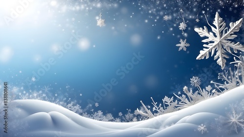 Wallpaper Mural An awe-inspiring winter vista showcasing snowdrifts and a shimmering silver decorative snowflake amidst delicate snowflakes on a serene blue sky, providing a festive banner format with generous copy s Torontodigital.ca