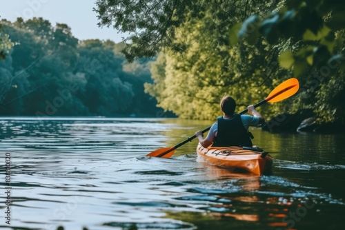 Man that is kayaking down the river