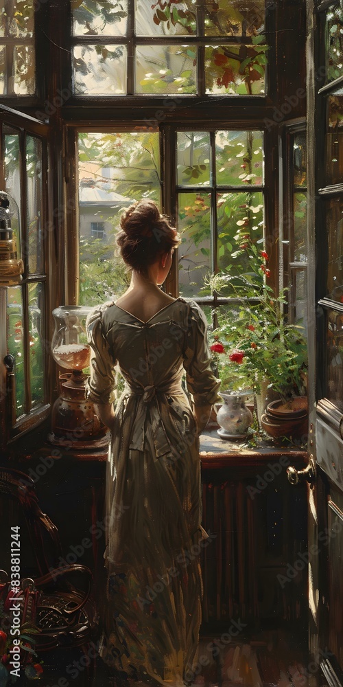 A Lady Standing in Thought at the Window A Lady Standing in Thought at the Window