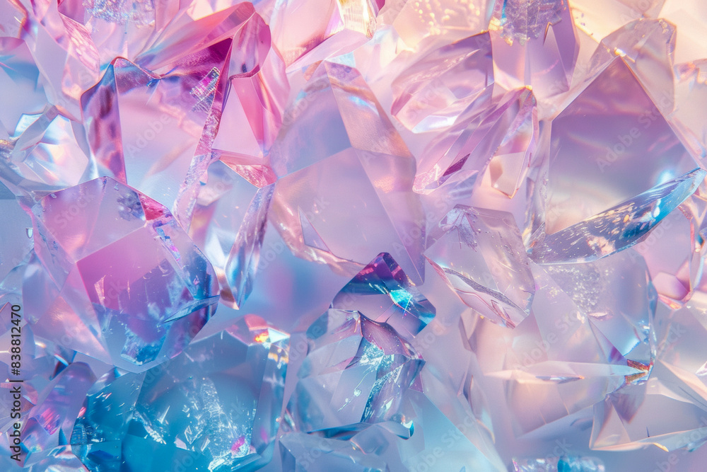 Abstract arrangement of colorful crystals with pink and blue hues, creating a dazzling and vibrant visual effect. Abstract arrangement of colorful crystals with pink and blue hues, creating a dazzling and vibrant visual effect.
