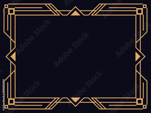 Art deco frame. Vintage linear border. Design a template for invitations, leaflets and greeting cards. Geometric golden frame. The style of the 1920s - 1930s. Vector illustration