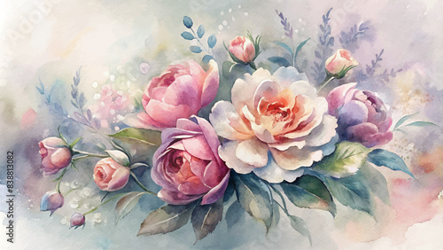 Romantic flower bouquet watercolor background