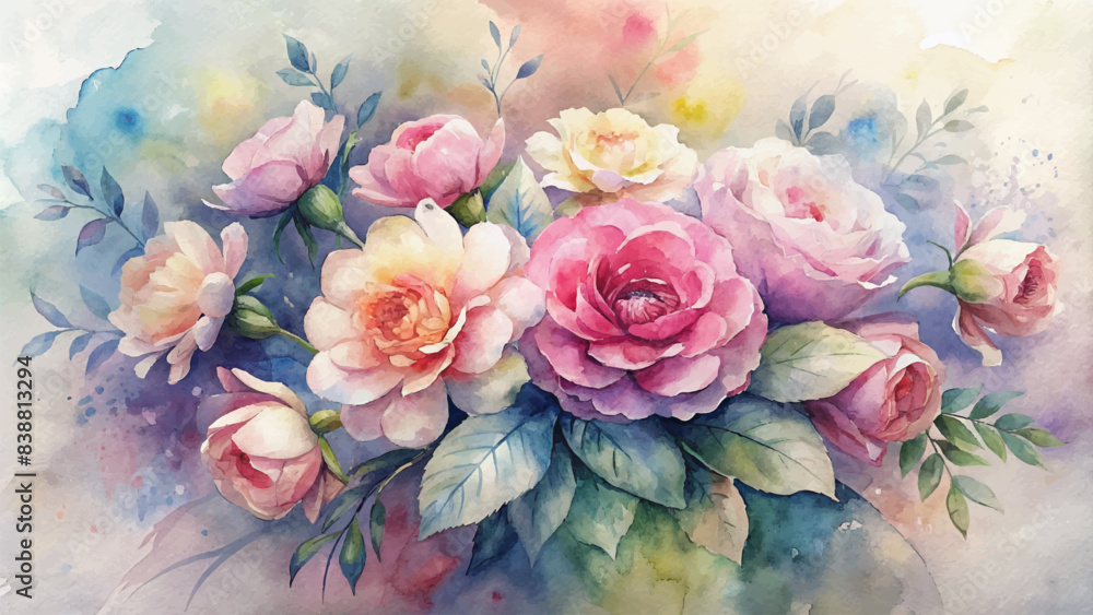 Romantic flower bouquet watercolor background Romantic flower bouquet watercolor background