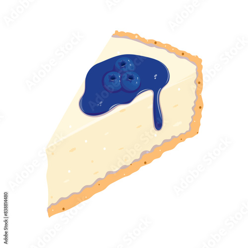 A Slice of blueberry cheesecake with drizzled glaze.