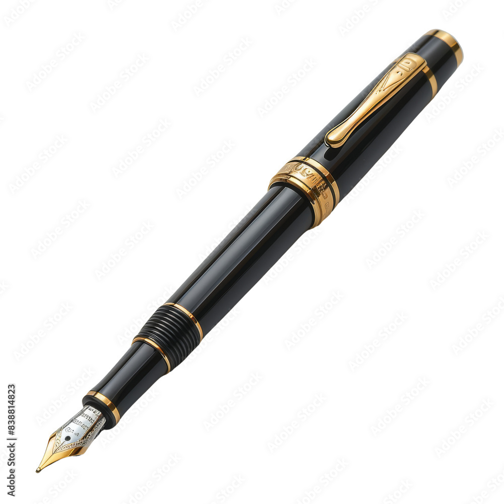 Elegant black fountain pen with gold accents, perfect for calligraphy, writing, and signing documents. Timeless design for professional use. isolated PNG transparent background. Elegant black fountain pen with gold accents, perfect for calligraphy, writing, and signing documents. Timeless design for professional use. isolated PNG transparent background.