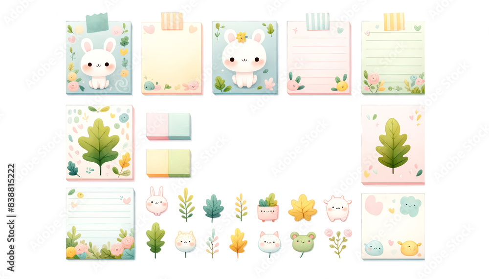 watercolor set of empty cute sticky notes Oak Leaf isolated on transparent background watercolor set of empty cute sticky notes Oak Leaf isolated on transparent background