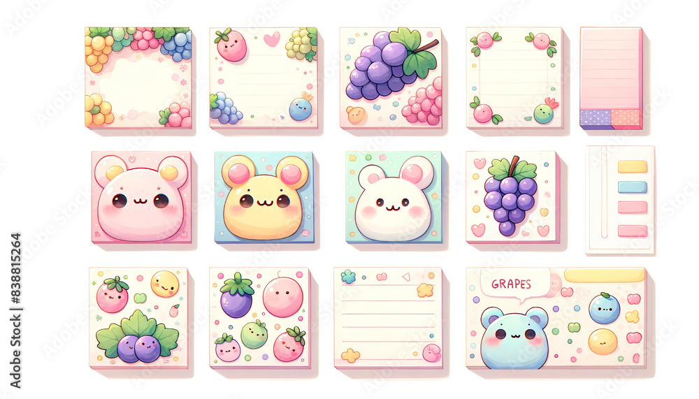 watercolor set of empty cute sticky notes Grapes isolated on transparent background watercolor set of empty cute sticky notes Grapes isolated on transparent background