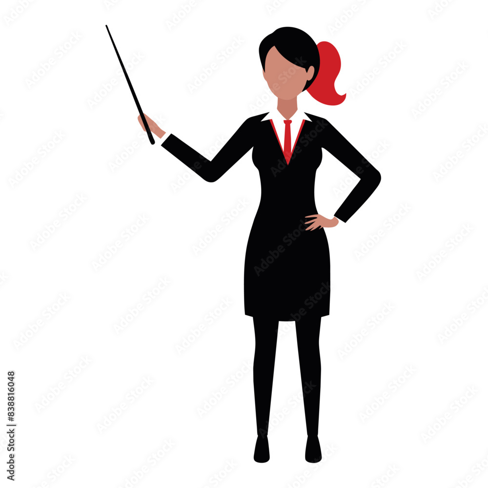 a teacher with a pointer to the lecture. Young woman vector silhouette isolated white background a teacher with a pointer to the lecture. Young woman vector silhouette isolated white background