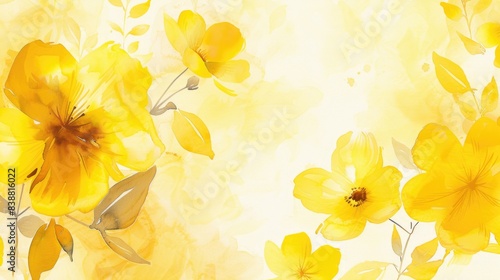 Yellow floral background. Watercolor simple flowers
