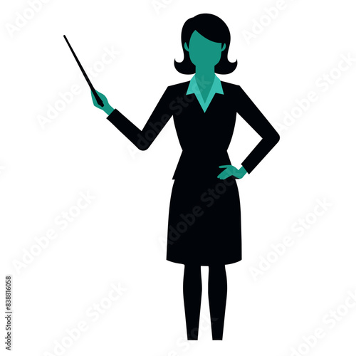 a teacher with a pointer to the lecture. Young woman vector silhouette isolated white background