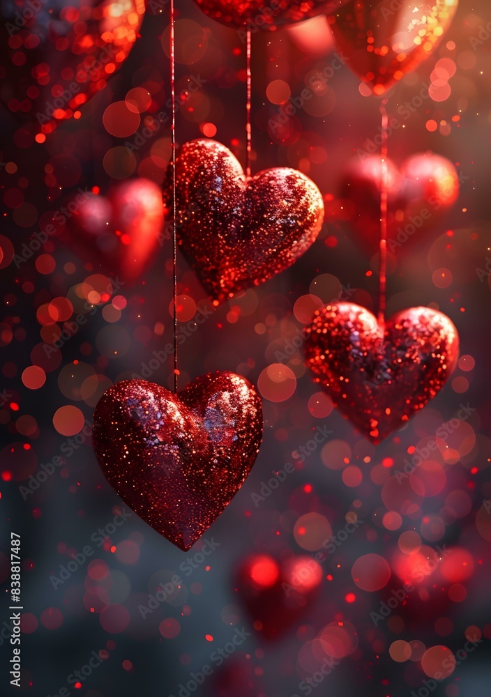 Red heart-shaped ornaments Red heart-shaped ornaments