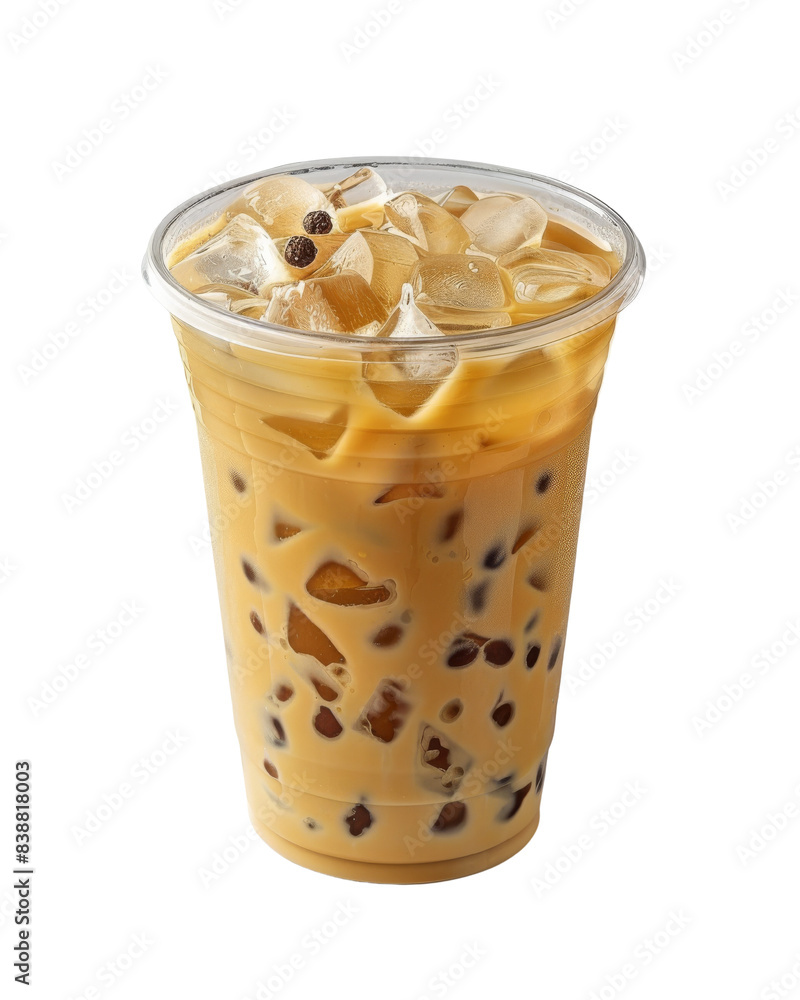 Refreshing iced bubble tea with tapioca pearls in a clear plastic cup. Perfect for a summer day or casual cafe setting. isolated PNG transparent background Refreshing iced bubble tea with tapioca pearls in a clear plastic cup. Perfect for a summer day or casual cafe setting. isolated PNG transparent background