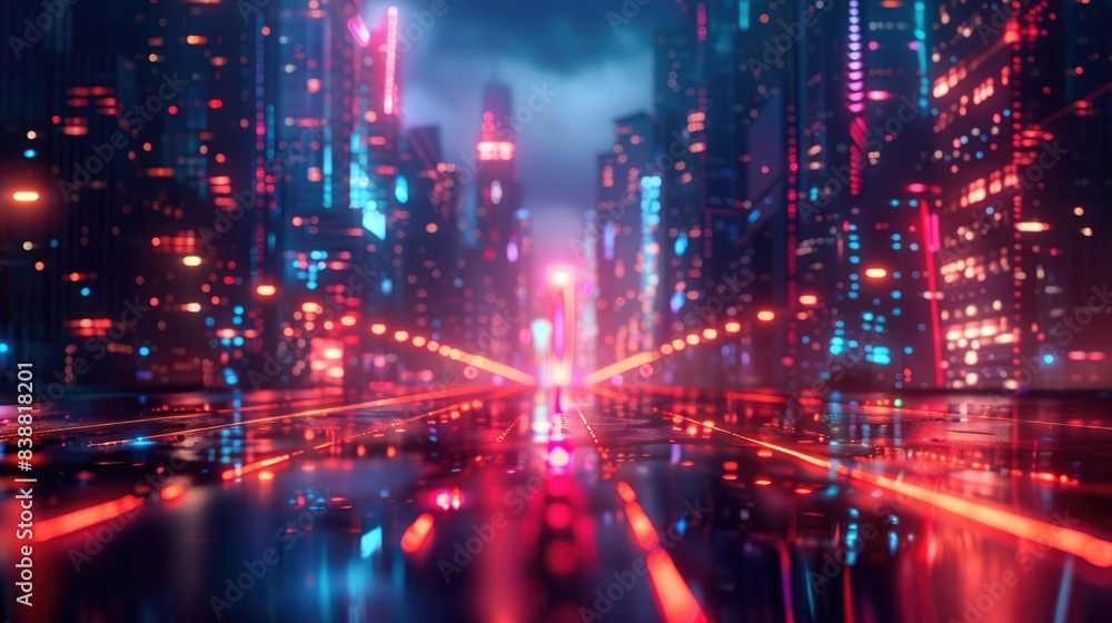 Futuristic Cityscape with Neon Lights at Night Futuristic Cityscape with Neon Lights at Night