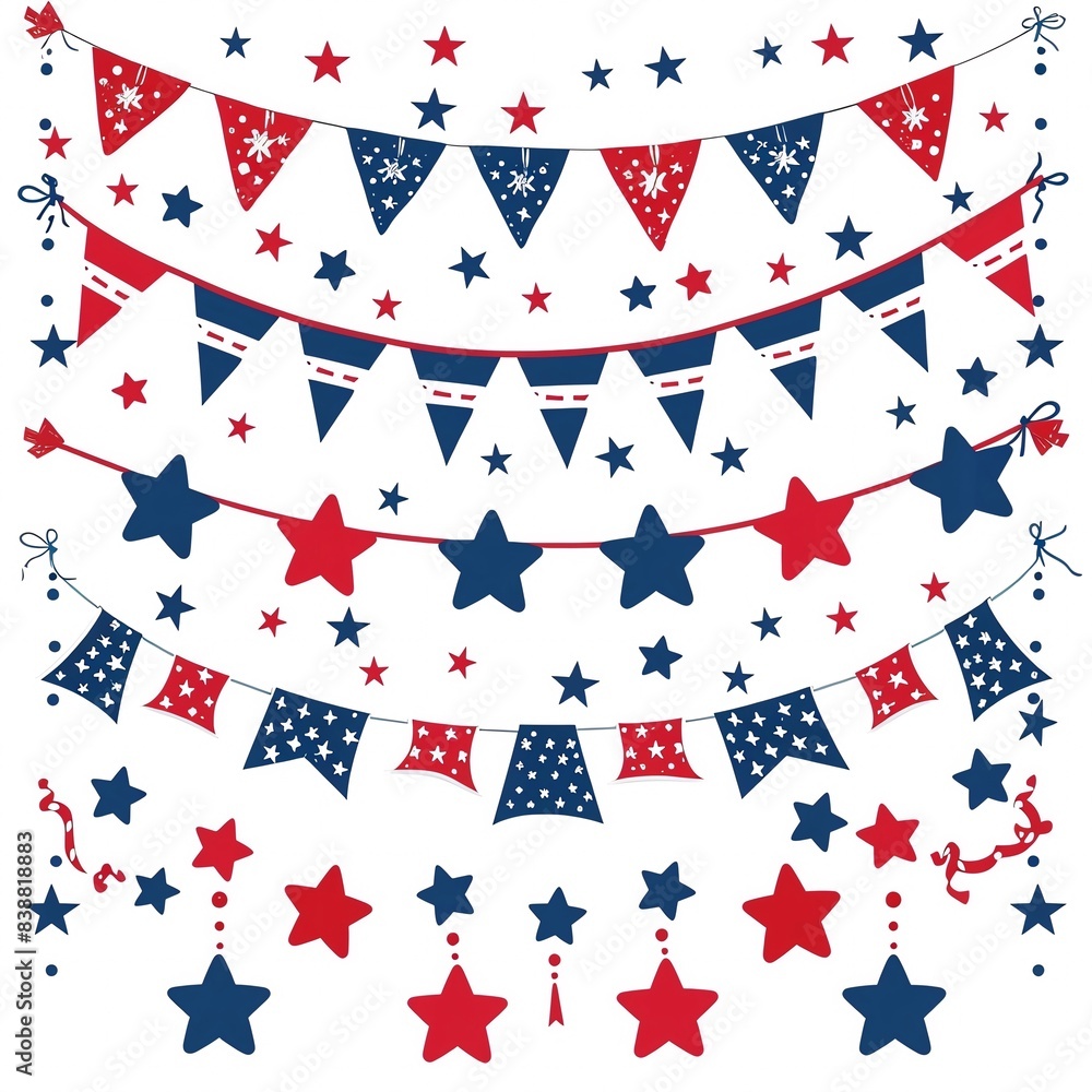 Fototapeta premium Festive Red, white, and blue decorations with Stars and stripes