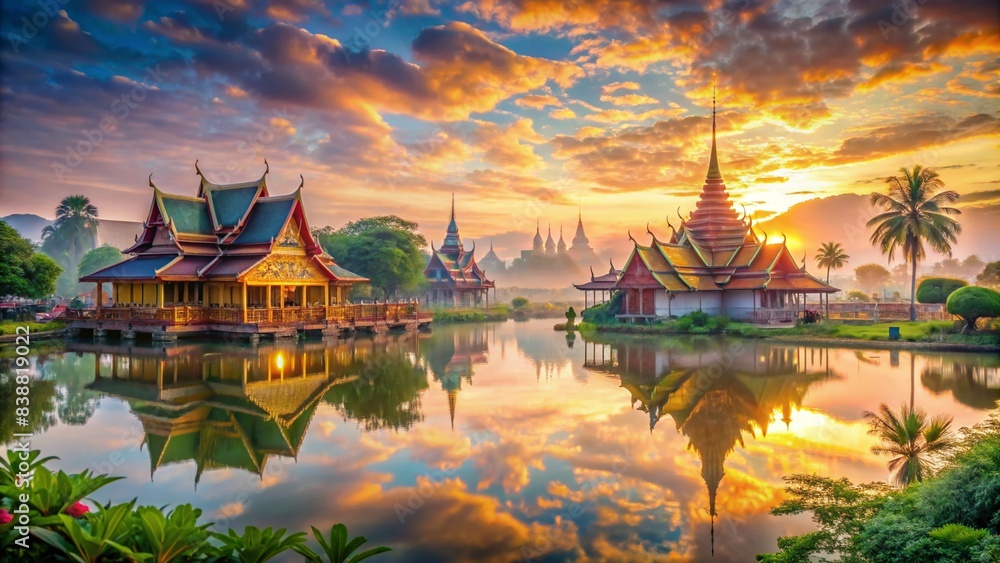 Obraz premium Beautiful temple in Thailand at sunset time