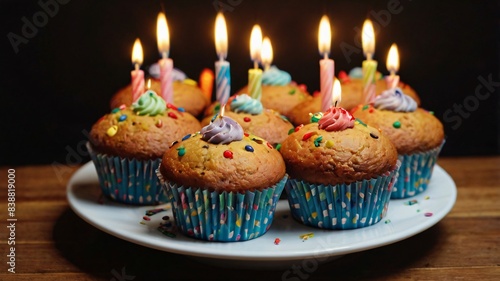 Birthday Muffin Cake decoration Generative Ai.