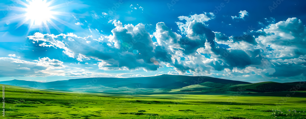 Quiet landscape. A green meadow against a blue sky. Quiet landscape. A green meadow against a blue sky.