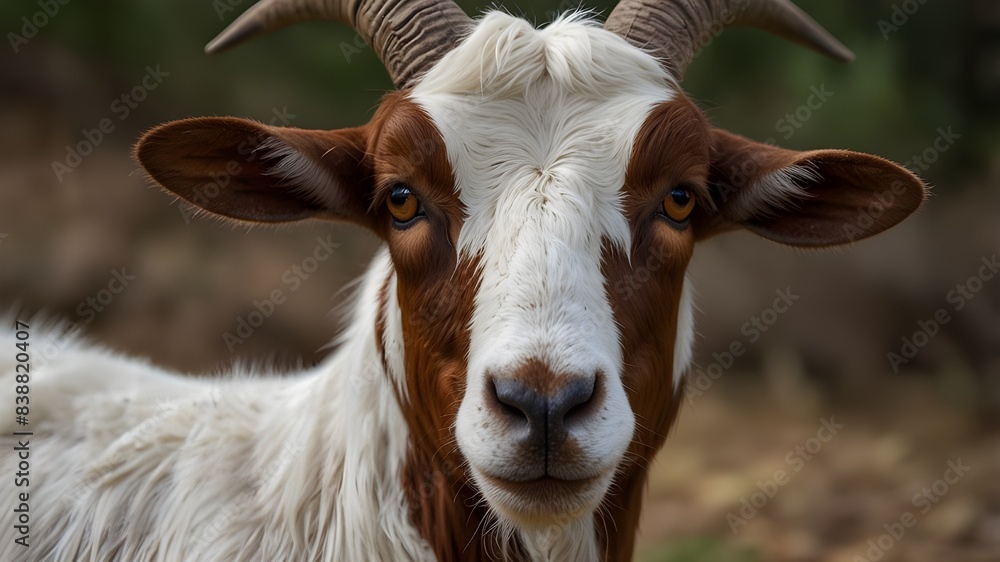 Transport yourself to the rolling hills of Brazil, where a magnificent Boer goat reigns supreme. Its coat shimmers in the sunlight, showcasing the unique markings and patterns that make this breed so Transport yourself to the rolling hills of Brazil, where a magnificent Boer goat reigns supreme. Its coat shimmers in the sunlight, showcasing the unique markings and patterns that make this breed so