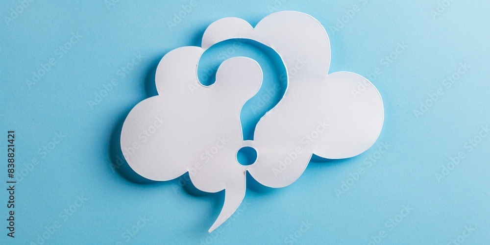 Inquire idea with question mark on paper dialogue box from above.