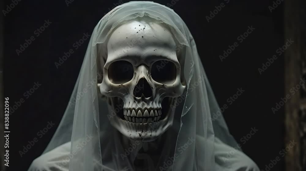 Ghost with a skull look at the camera. Created with Generative AI tools Ghost with a skull look at the camera. Created with Generative AI tools