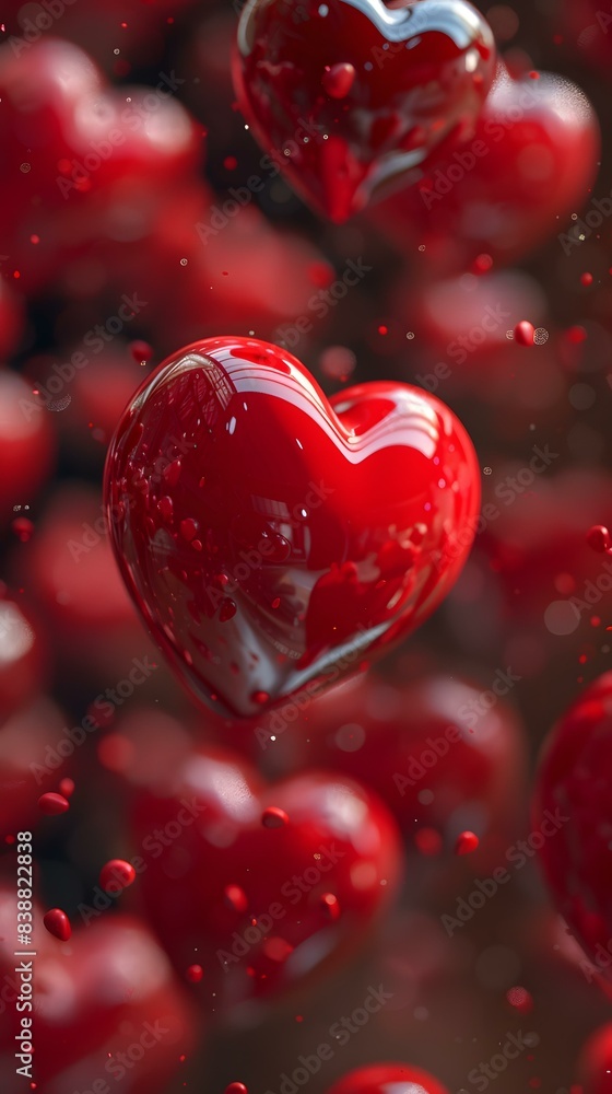 A 3D rendering of a red heart floating in a sea of red hearts. A 3D rendering of a red heart floating in a sea of red hearts.