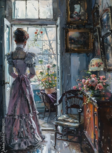 elegant woman standing by the window