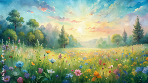 Sunlit wildflower watercolor background