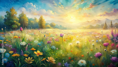Sunlit wildflower watercolor background