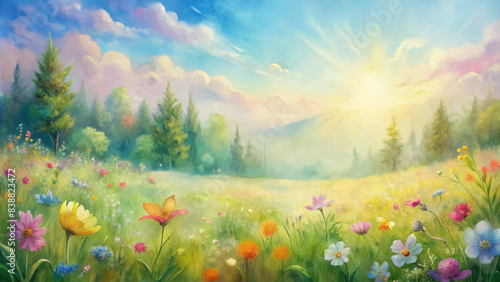 Sunlit wildflower watercolor background