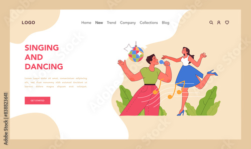 Singing and dancing concept. Flat vector illustration