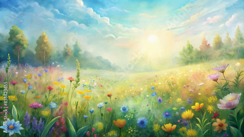 Sunlit wildflower watercolor background