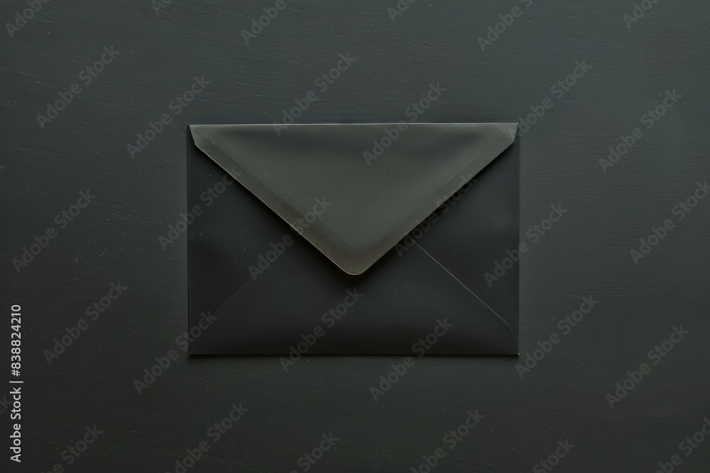 a Old black letter envelope that contains food service documents in the retro vintage style. a Old black letter envelope that contains food service documents in the retro vintage style.