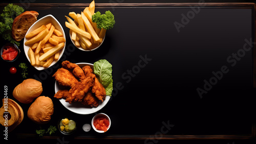 A Delicious Fried Chicken and Potato Menu Mockup: Perfect for Restaurant and Takeout Promotions. Ideal for use in restaurant menus, takeout flyers, digital content, and social media promotions. photo