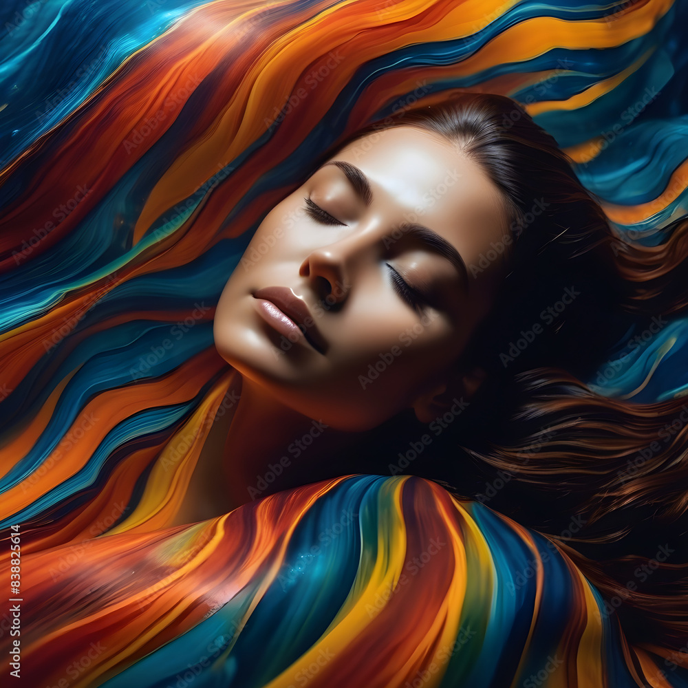 Vibrant Silk Waves Enveloping Graceful Figure Vibrant Silk Waves Enveloping Graceful Figure