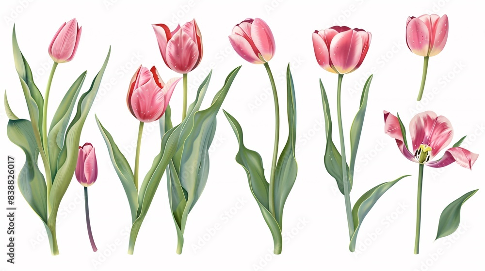 Collection of boughs of spring tulip blooms on a white background. Collection of boughs of spring tulip blooms on a white background.