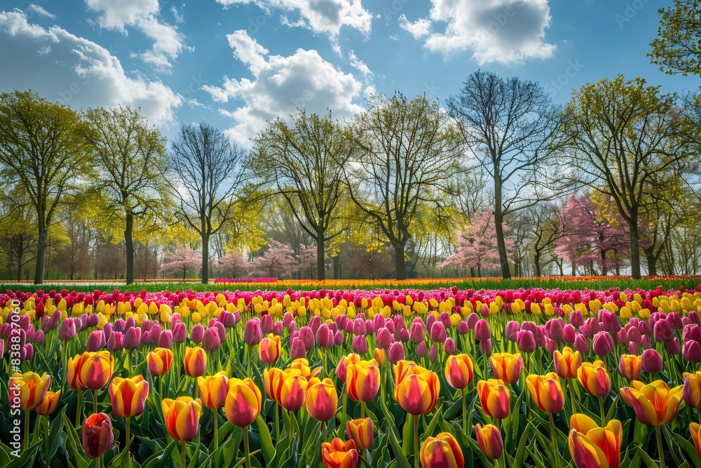 Vibrant Dutch floral fields in the bulb region close to a Danish city. Vibrant Dutch floral fields in the bulb region close to a Danish city.