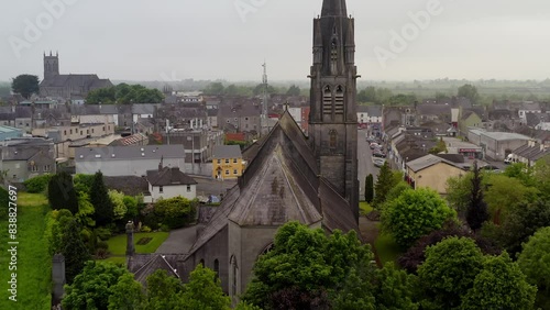 Saint Michael's Church with St John's Church in background. Ballinasloe. establishing shot with city backdrop photo