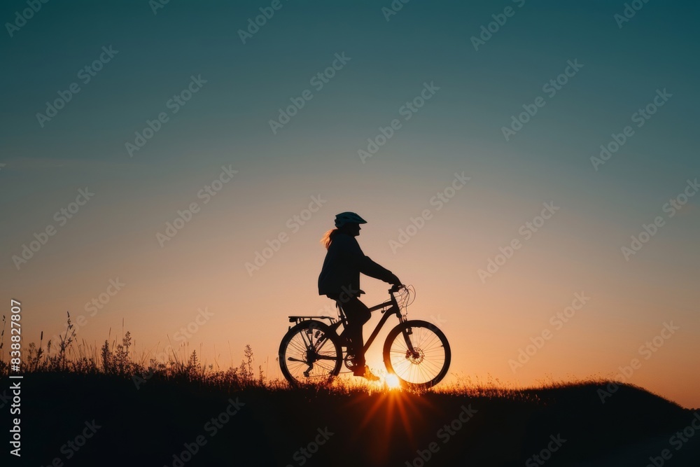 Fototapeta premium The silhouette of a person on a bicycle also captures the spirit of outdoor adventure.