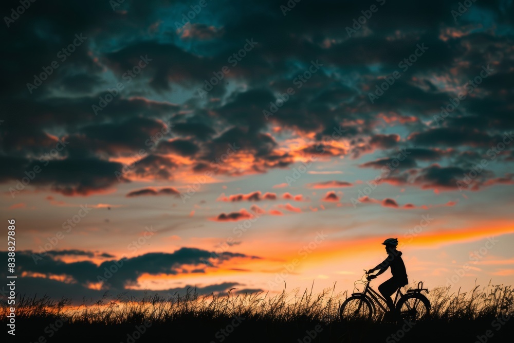 Fototapeta premium The silhouette of a person on a bicycle also captures the spirit of outdoor adventure.