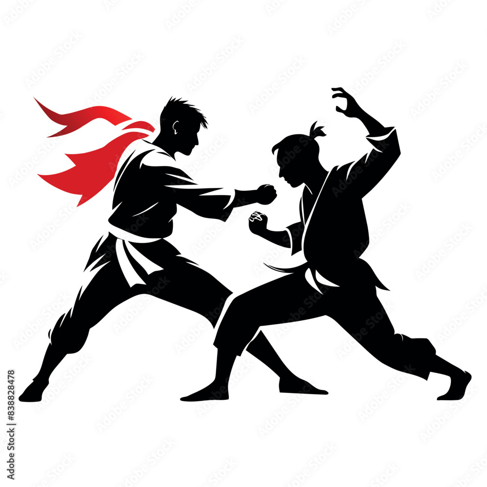 Naklejka premium Two karate fighter fight with each other vector illustration