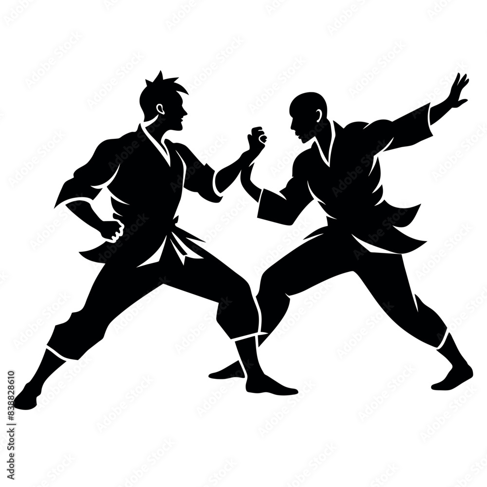 Two karate fighter fight with each other vector illustration Two karate fighter fight with each other vector illustration