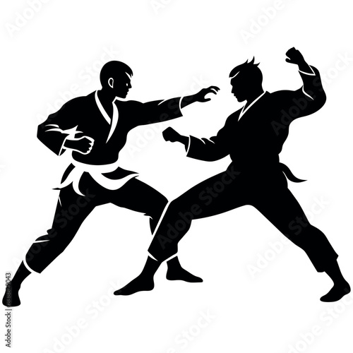 Two karate fighter fight with each other vector illustration