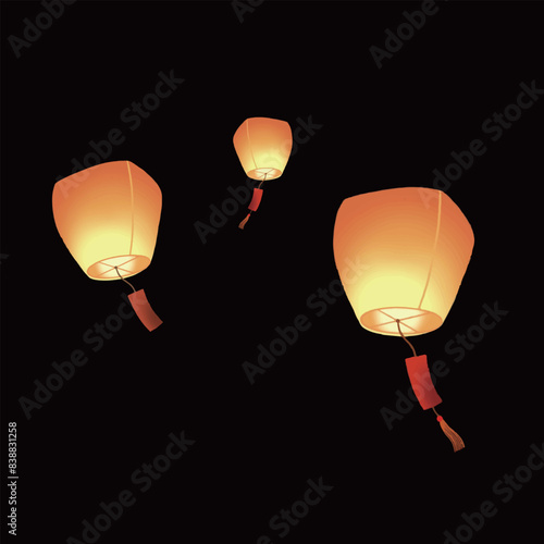 Chinese traditional sky lantern illustration