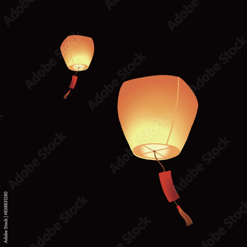 Chinese traditional sky lantern illustration